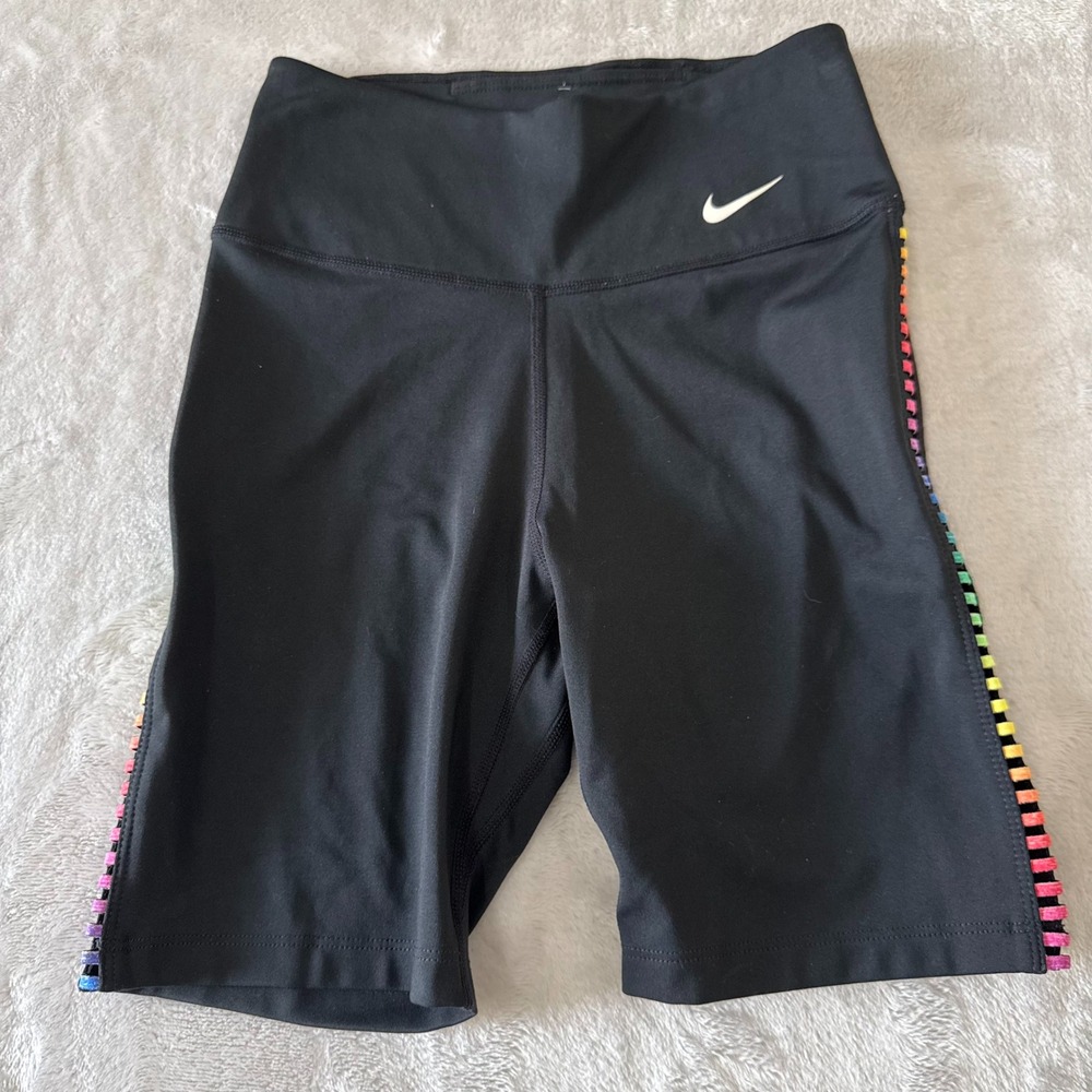 Nike Dri-FIT‎ Bike Shorts XS Black Rainbow Stripe Athleisure Workout